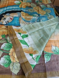 Pure Handloom Tusser Checks  - Sinbad