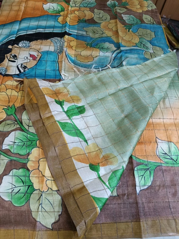 Pure Handloom Tusser Checks  - Sinbad