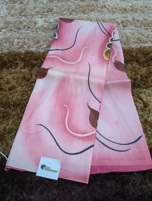 Pure Handloom Tusser Block Print  - Tickle Me Pink