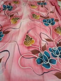 Pure Handloom Tusser Block Print  - Tickle Me Pink
