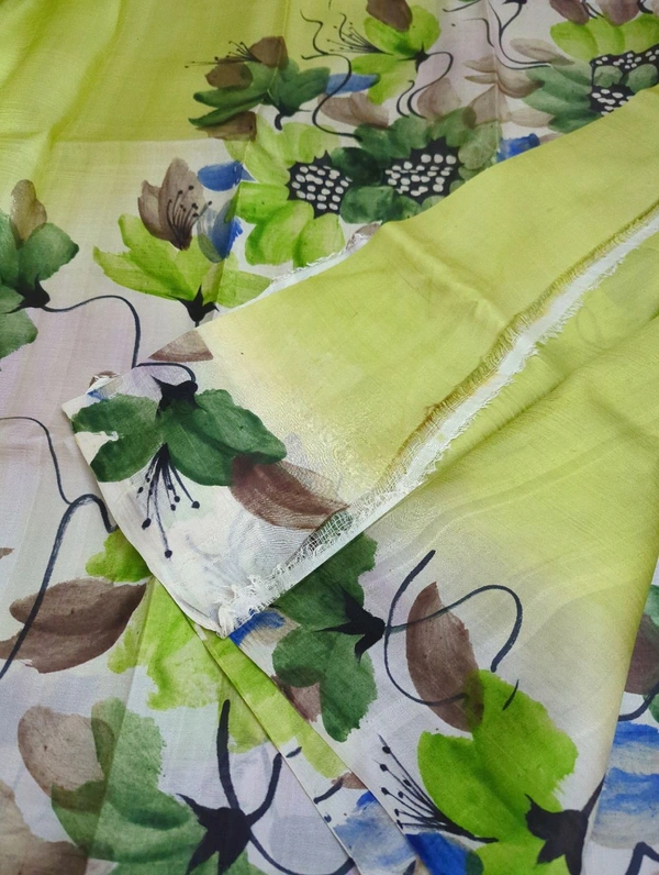Pure Handloom Tusser Block Print  - green