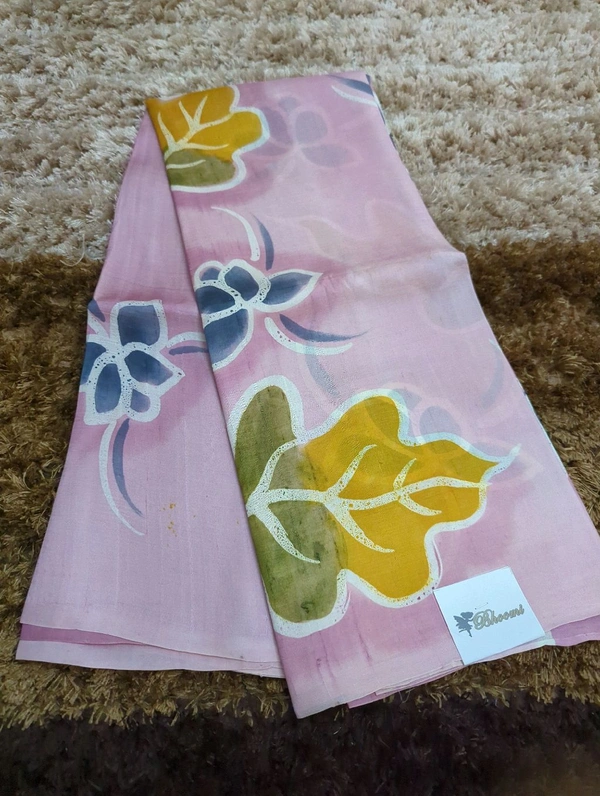 Pure Handloom Tusser Block Print  - Pink