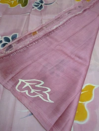 Pure Handloom Tusser Block Print  - Pink