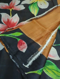 Pure Handloom Tusser Block Print  - Black