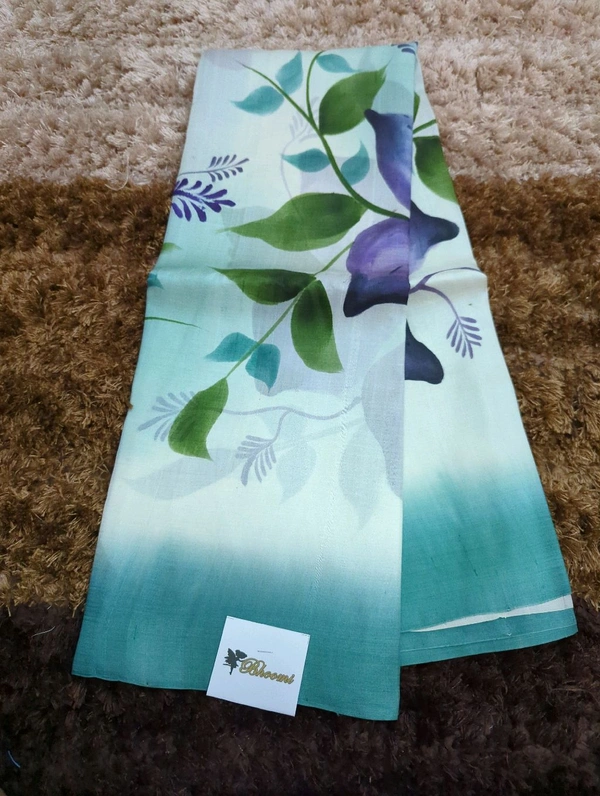 Pure Handloom Tusser Block Print  - teal