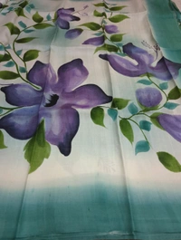 Pure Handloom Tusser Block Print  - teal