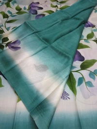 Pure Handloom Tusser Block Print  - teal