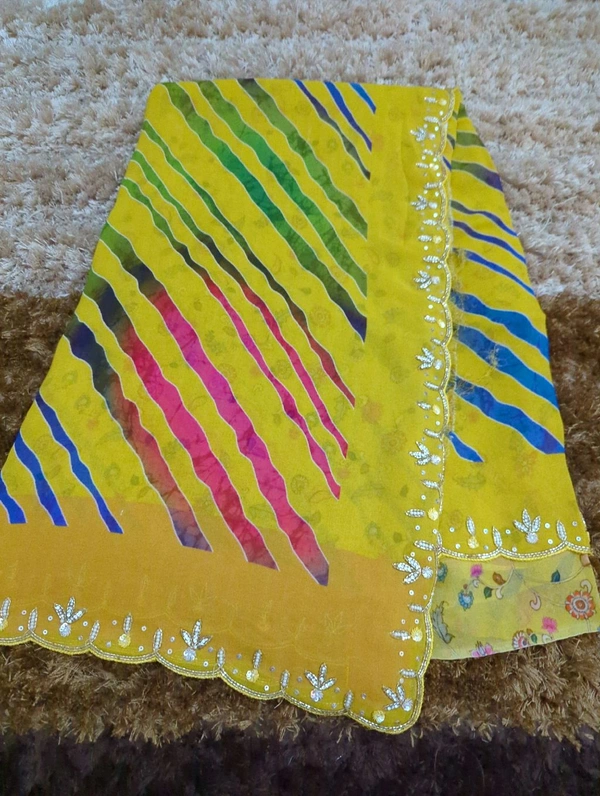 Pure Georgette With Handwork  - Yellow