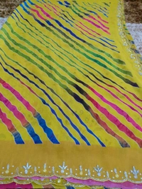 Pure Georgette With Handwork  - Yellow