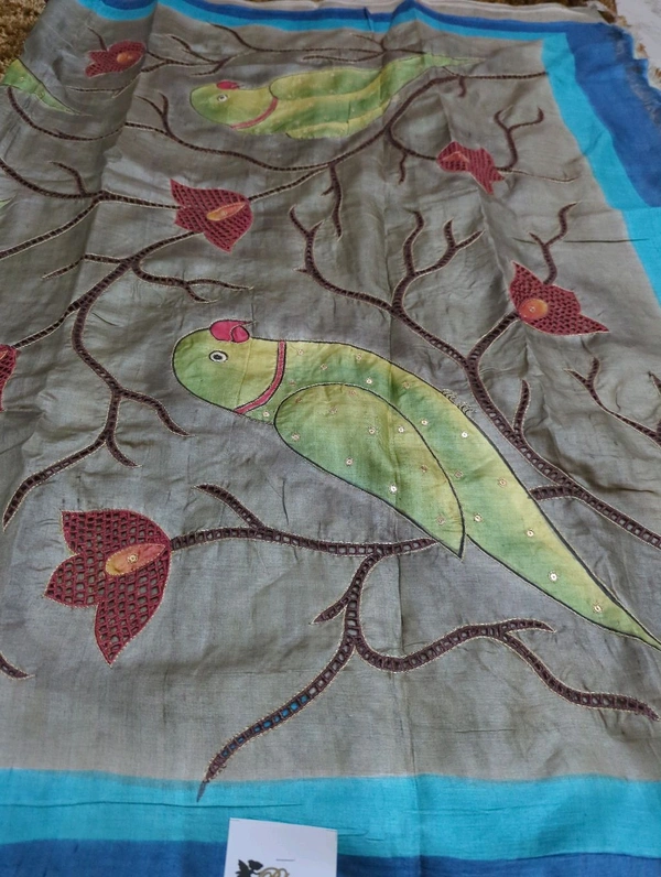 Pure Handloom Tusser Designer  - Cactus
