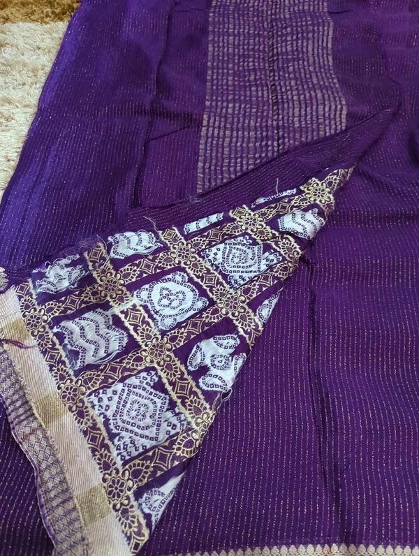 Pure Chinnon With Bandhej Blouse  - Pigment Indigo