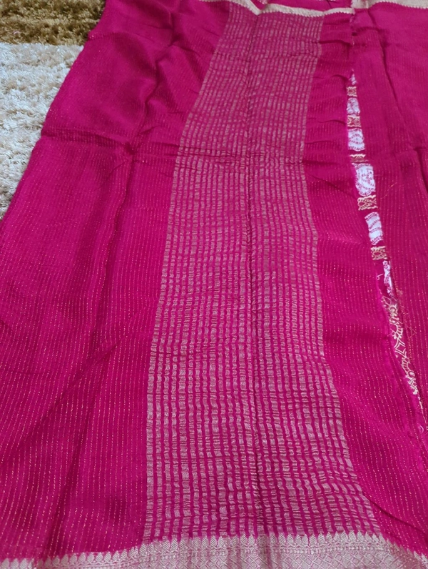 Pure Chinnon With Bandhej Blouse  - Wild Watermelon