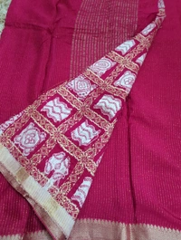 Pure Chinnon With Bandhej Blouse  - Wild Watermelon