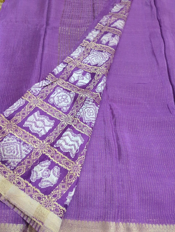 Pure Chinnon With Bandhej Blouse  - Electric Violet