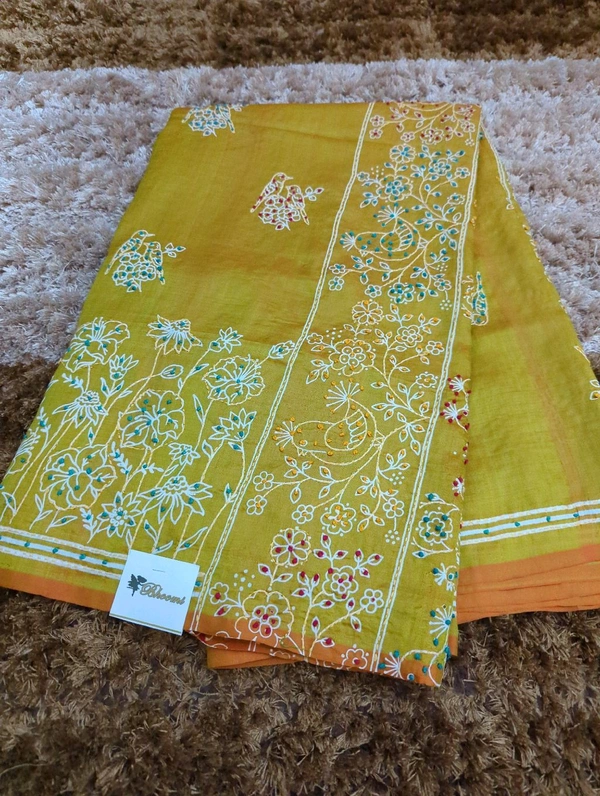 Pure Musheerabad silk With Handwork  - Buddha Gold