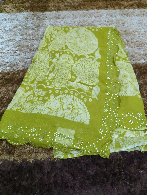 Pure Georgette Mirror Work  - green
