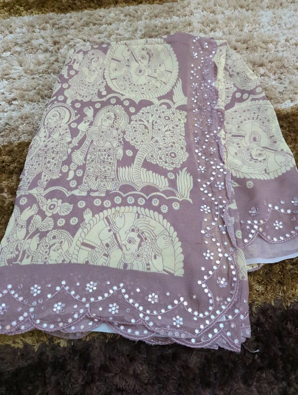 Pure Georgette Mirror Work  - Fuchsia Pink