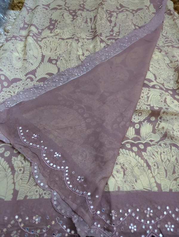 Pure Georgette Mirror Work  - Fuchsia Pink