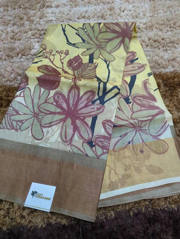 Pure Handloom Tusser Digital  - yellow