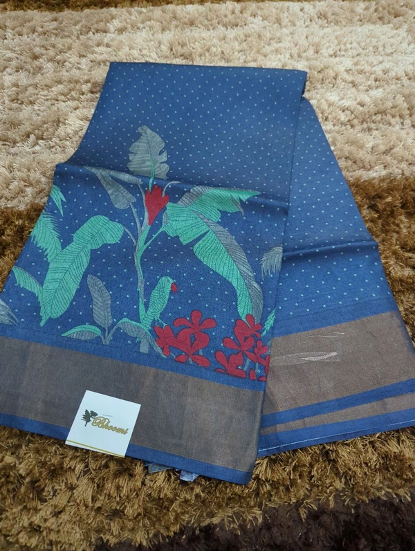 Pure Handloom Tusser Digital  - blue
