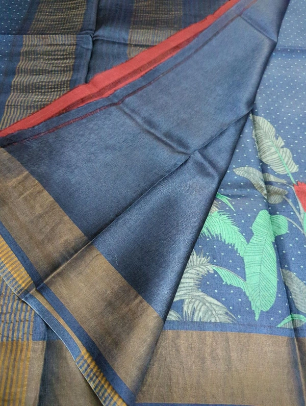 Pure Handloom Tusser Digital  - blue