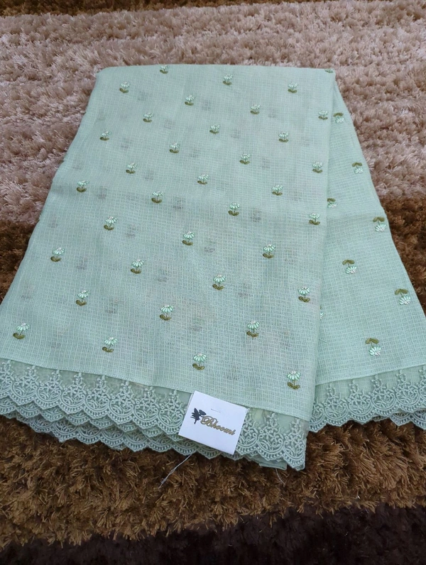 Designer Kota Embroidery  - Mint Green
