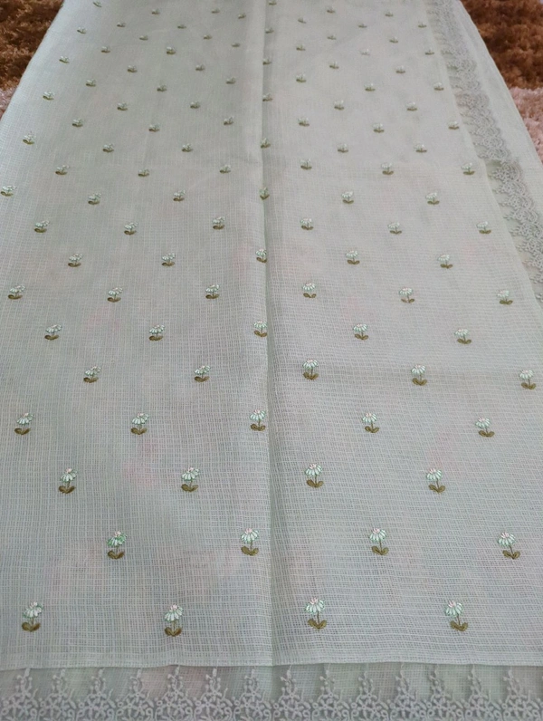 Designer Kota Embroidery  - Mint Green