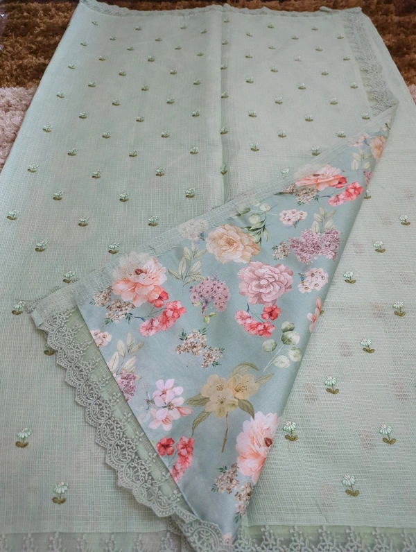 Designer Kota Embroidery  - Mint Green