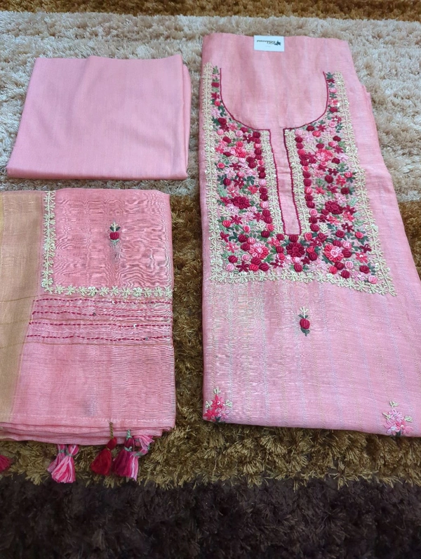 Pure Silk Lenin Unstitched  - Tickle Me Pink