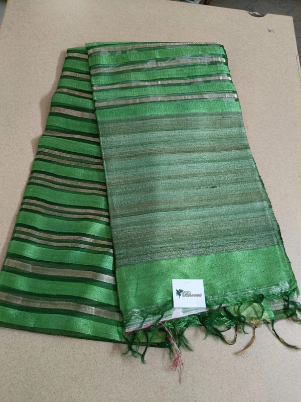 Pure Handloom Tissue  Tusser  - Green