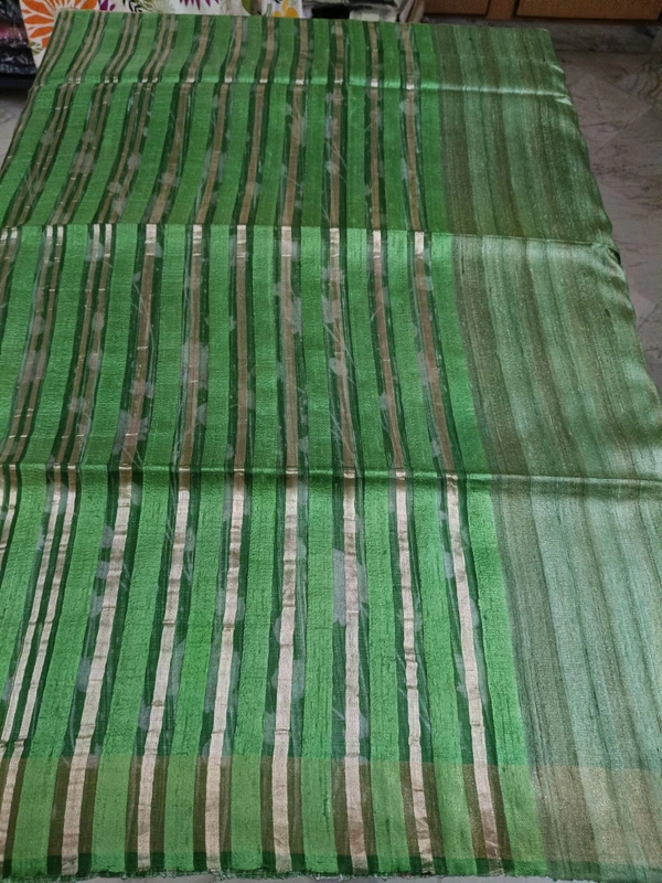 Pure Handloom Tissue  Tusser  - Green