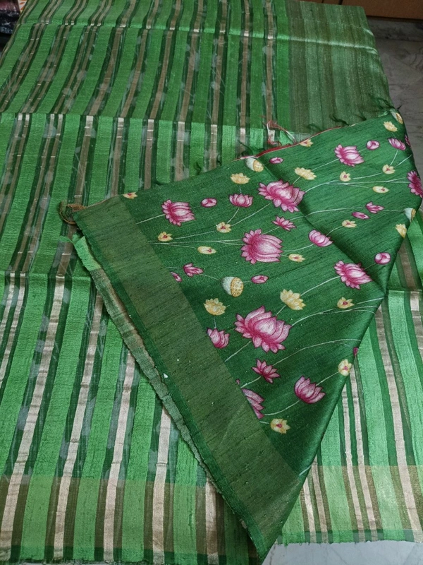 Pure Handloom Tissue  Tusser  - Green