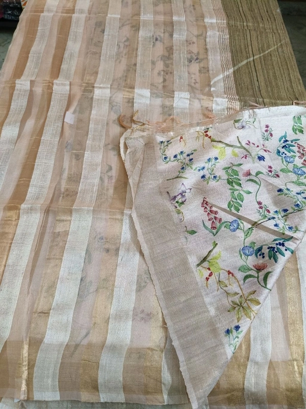 Pure Handloom Tissue  Tusser  - Pink light