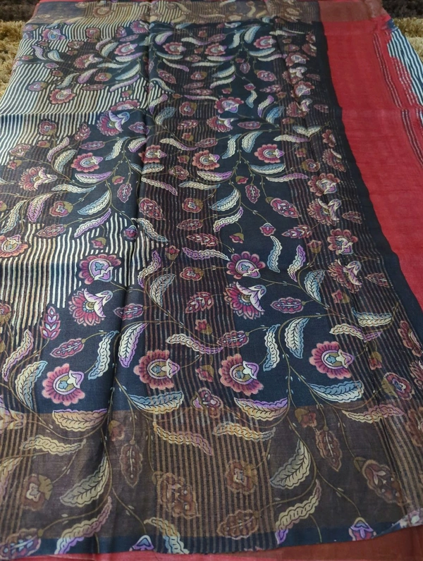 Pure Handloom Tusser Digital  - Black