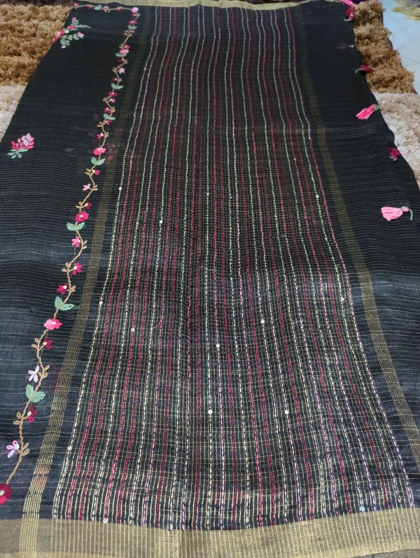 Pure Handloom Lenin Silk - Black