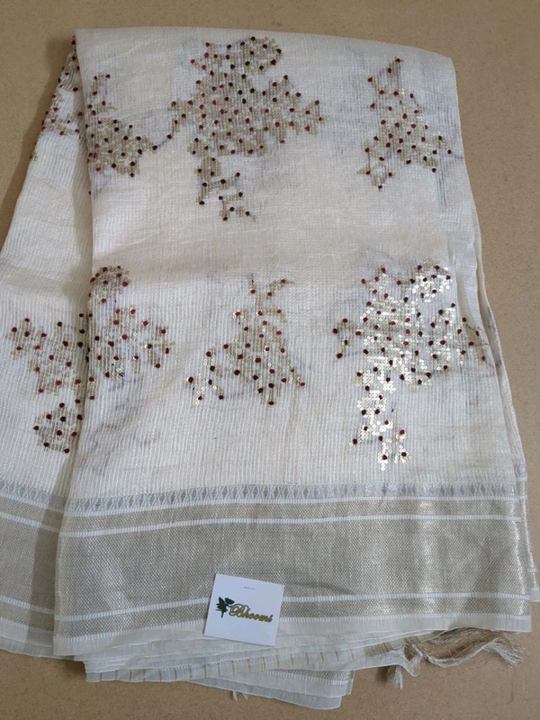 Pure Silk Lenin Designer  - White