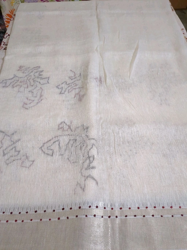 Pure Silk Lenin Designer  - White