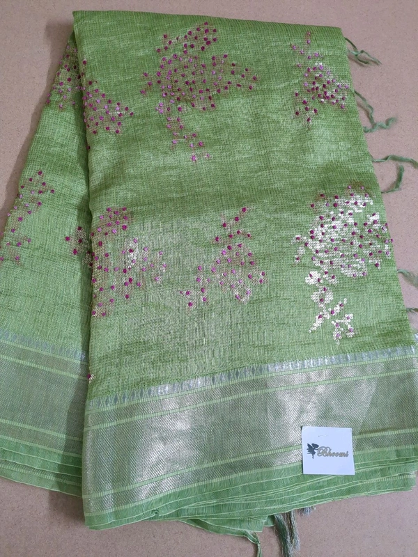 Pure Silk Lenin Designer  - Mint Green