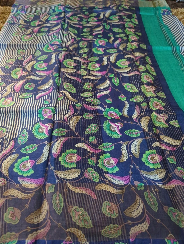 Pure Handloom Tusser Digital  - Blue