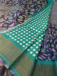 Pure Handloom Tusser Digital  - Blue