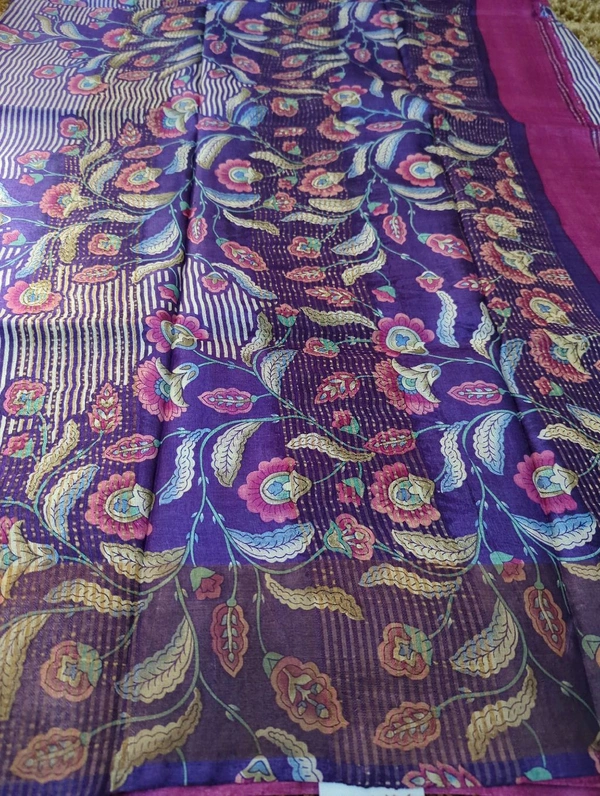 Pure Handloom Tusser Digital  - Electric Violet