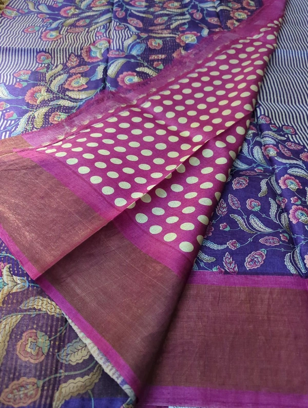 Pure Handloom Tusser Digital  - Electric Violet