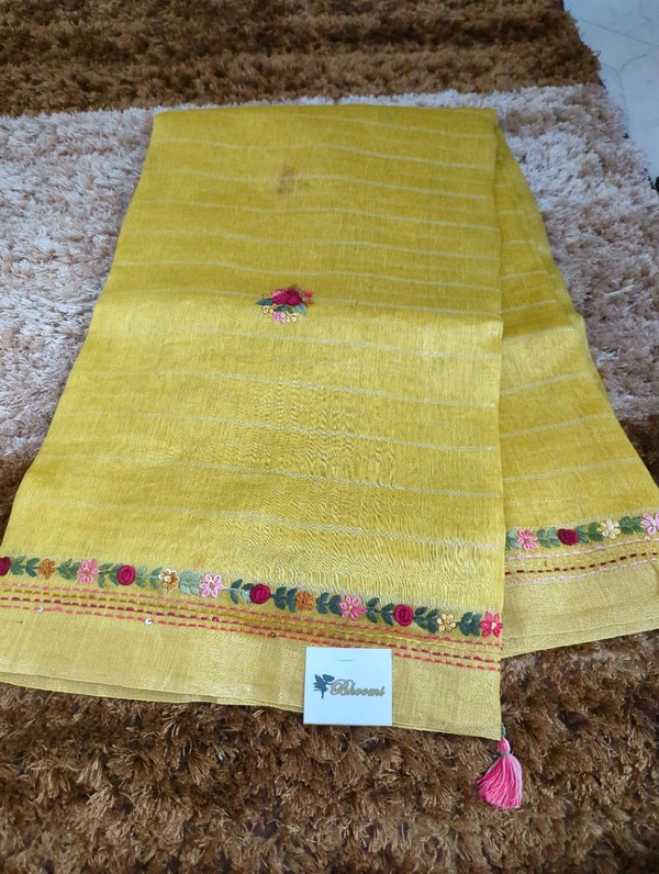 Pure Handloom Lenin Silk - Gold