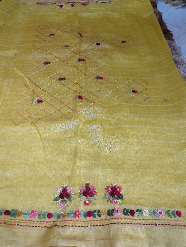 Pure Handloom Lenin Silk - Gold