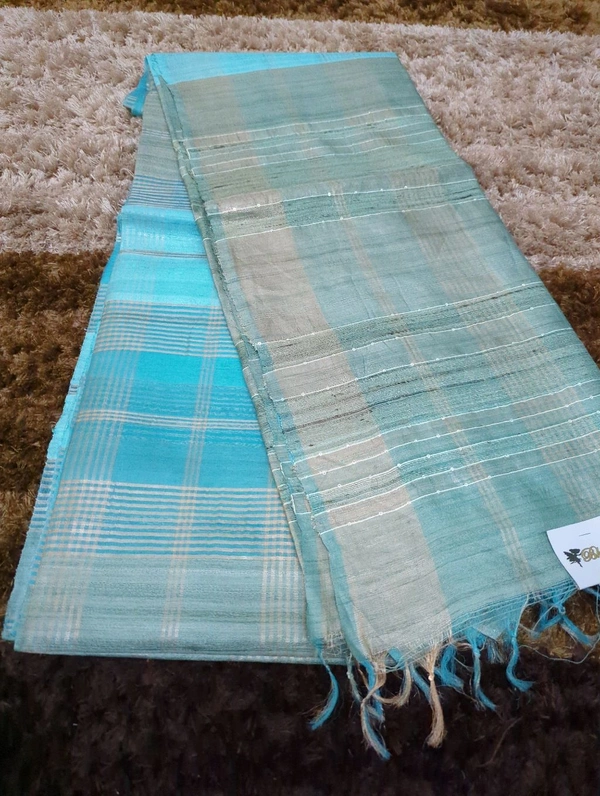 Pure Handloom Tusser Kora - Teal
