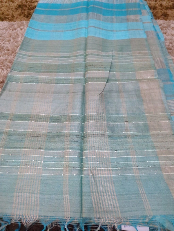 Pure Handloom Tusser Kora - Teal