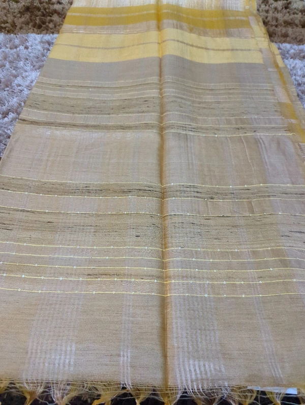 Pure Handloom Tusser Kora - Gold
