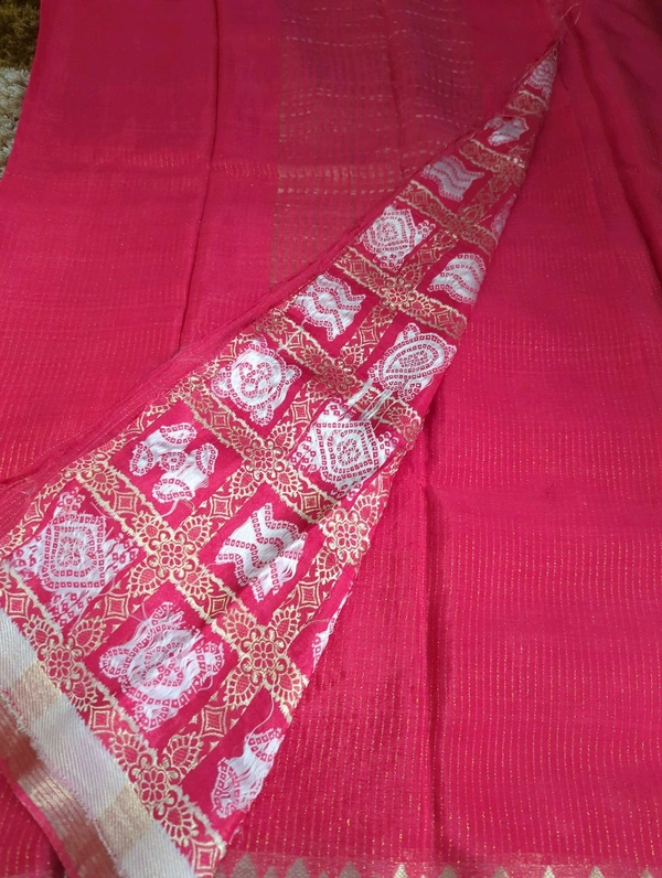 Pure Chinnon With Bandhej Blouse - Wild Watermelon