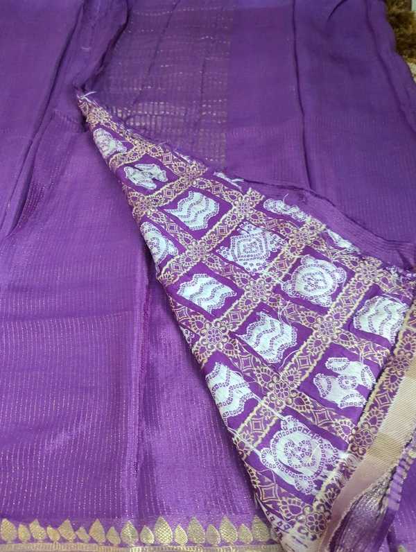 Pure Chinnon With Bandhej Blouse - Electric Violet