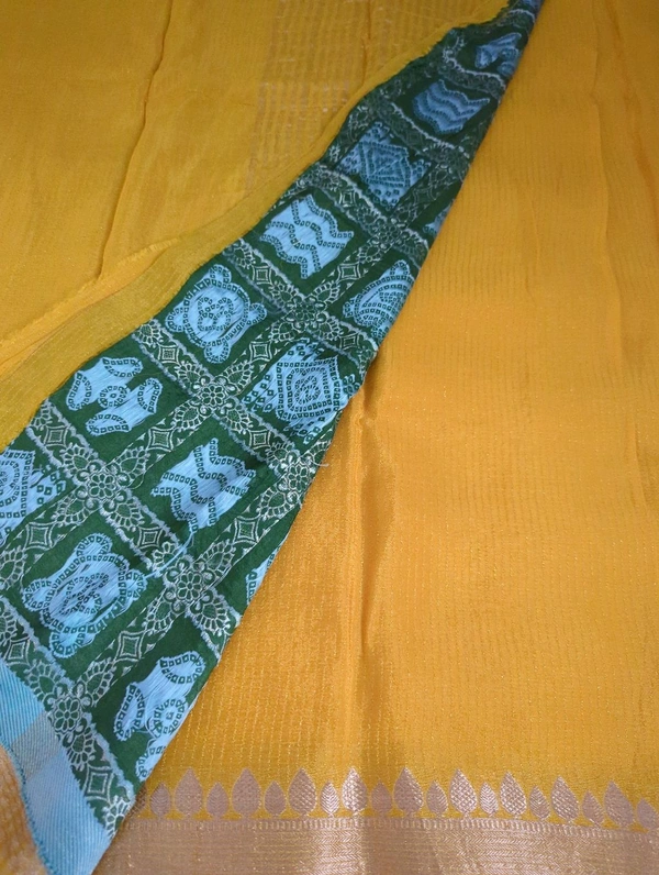 Pure Chinnon With Bandhej Blouse - Gold